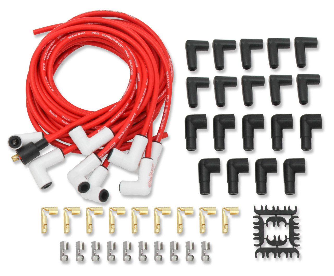 Pro Sidwinder Plug Wire Set w/Ceramic Boots Red MAL937C, MALLORY, Spark Plug Wires