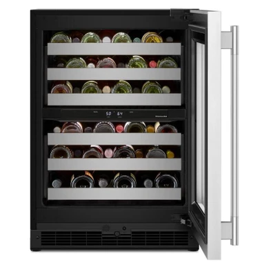 Kitchenaid® 24" Undercounter Wine Cellar with Full-Extension Metal-Front Racks KUWR324SSB