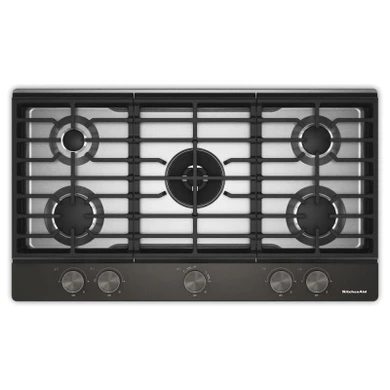 KitchenAid® 36  in. Gas Cooktop with 5 Burners and Integrated Wok Grate KCGK536SBE