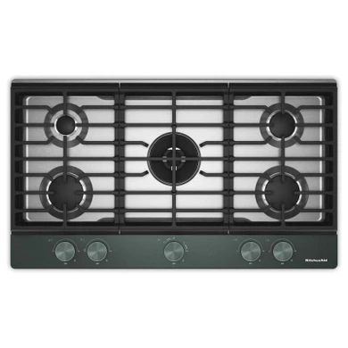 KitchenAid® 36  in. Gas Cooktop with 5 Burners and Integrated Wok Grate KCGK536SJP