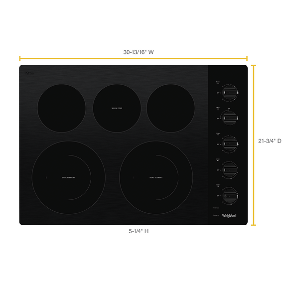 Whirlpool® 30-inch Electric Ceramic Glass Cooktop with Two Dual Radiant Elements WCE77US0HB