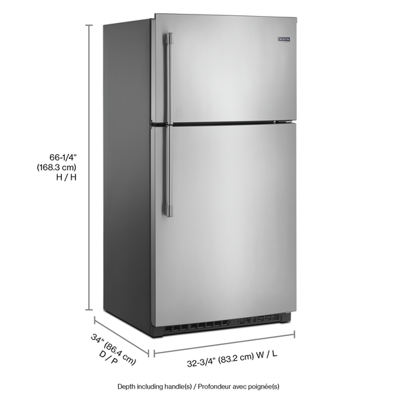 Maytag® 33-Inch Wide Top Freezer Refrigerator with EvenAir™ Cooling Tower- 21 Cu. Ft. MRT711SMFZ