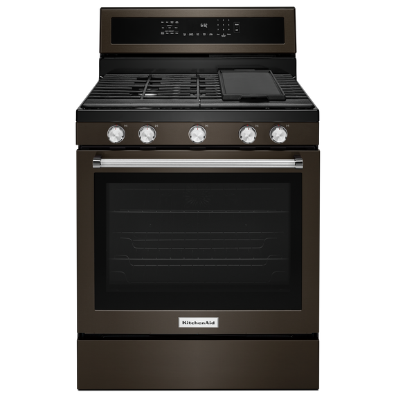 Kitchenaid® 30-Inch 5-Burner Gas Convection Range KFGG500EBS