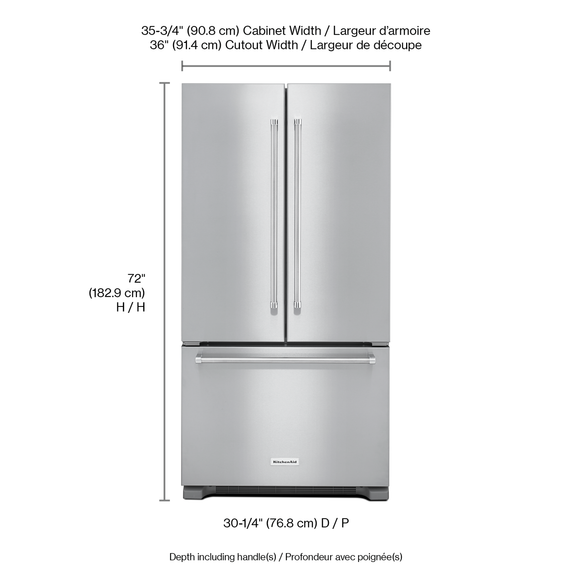 Kitchenaid® 22 cu. ft. 36-Inch Width Counter Depth French Door Refrigerator with Interior Dispense KRFC302ESS