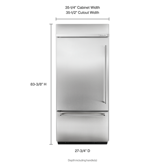 Kitchenaid® 20.9 Cu. Ft. 36 Width Built-In Stainless Bottom Mount Refrigerator with Platinum Interior Design KBBL306ESS