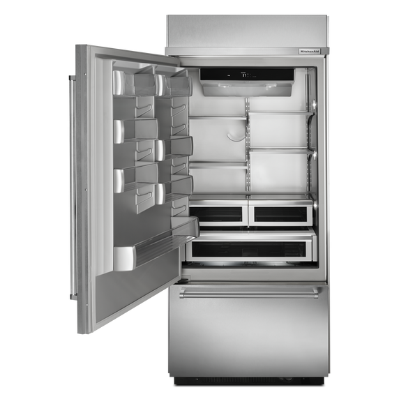 Kitchenaid® 20.9 Cu. Ft. 36 Width Built-In Stainless Bottom Mount Refrigerator with Platinum Interior Design KBBL306ESS