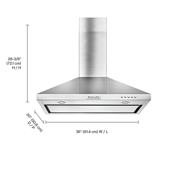 Kitchenaid® 36 Wall-Mount, 3-Speed Canopy Hood KVWB406DSS