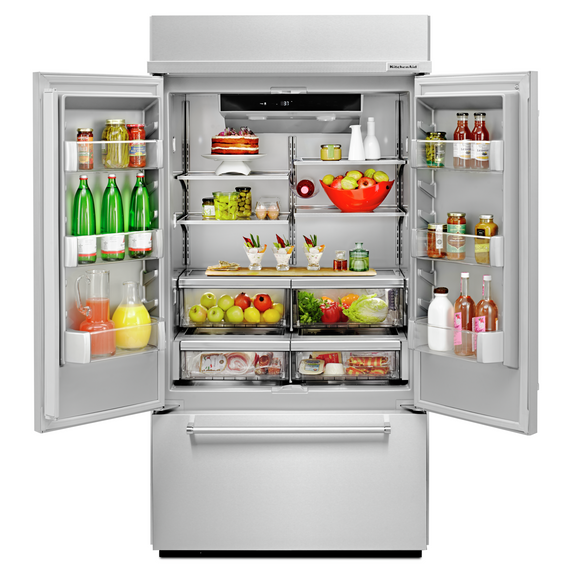 Kitchenaid® 24.2 Cu. Ft. 42 Width Built-In Stainless French Door Refrigerator with Platinum Interior Design KBFN502ESS