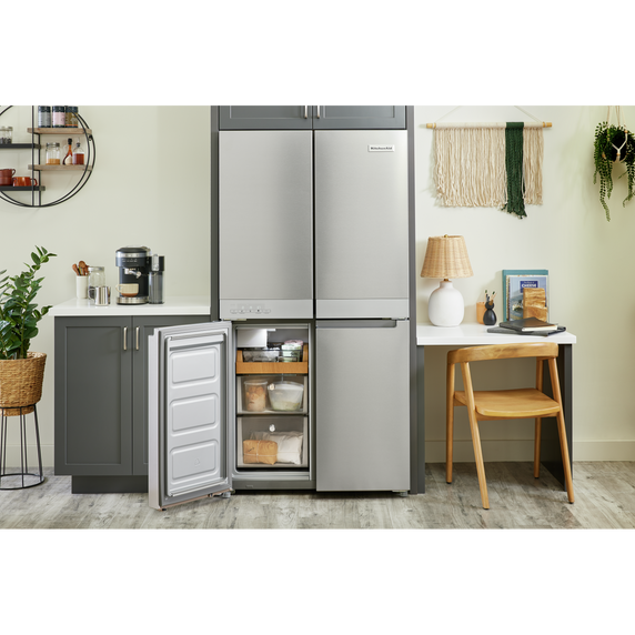 Kitchenaid® 19.4 cu. ft. 36-inch wide Counter-Depth 4-Door Refrigerator with PrintShield™ Finish KRQC506MPS