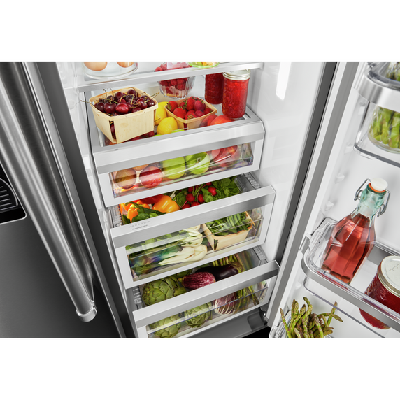 Kitchenaid® 24.8 cu ft. Side-by-Side Refrigerator with Exterior Ice and Water and PrintShield™ finish KRSF705HPS