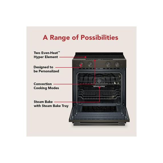 Kitchenaid® 5.3 Cu. Ft. Slide-in Electric Range with Two Even-Heat™ Hyper Elements and Convection Cooking Modes YKSES530SBE