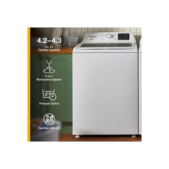 4.8 - 4.9 Cu. Ft. I.E.C. Whirlpool® Top Load Washer with 2-in-1 Removable Agitator. WTW4107SW