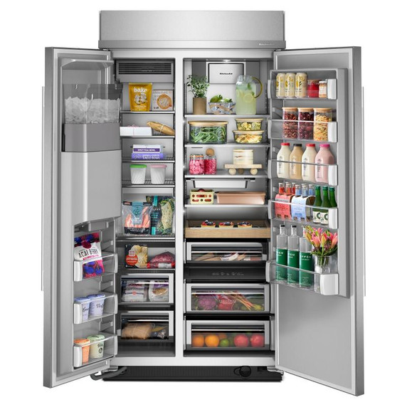Kitchenaid® 25.1 Cu. Ft. 42" Built-In Side-by-Side Refrigerator features Exterior Water and Ice Dispenser with Measured Fill KBSD742SPS