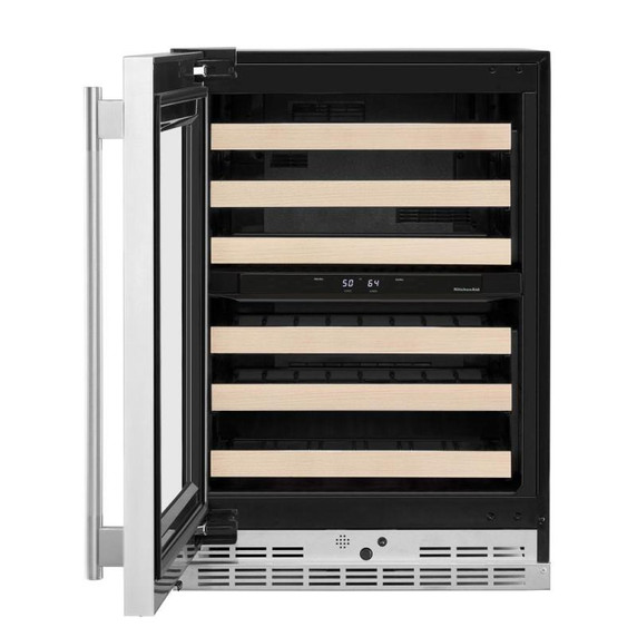Kitchenaid® 24" Undercounter Wine Cellar with Full-Extension Wood-Front Racks KUWL524SPS
