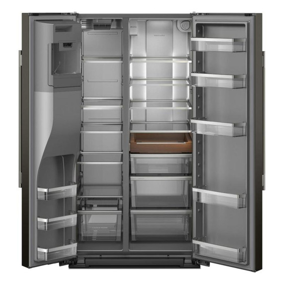 Kitchenaid® 20.8 Cu. Ft. Counter-Depth Side-by-Side Refrigerator with Exterior Ice and Water Dispenser in Black Ore KRSC536RBE