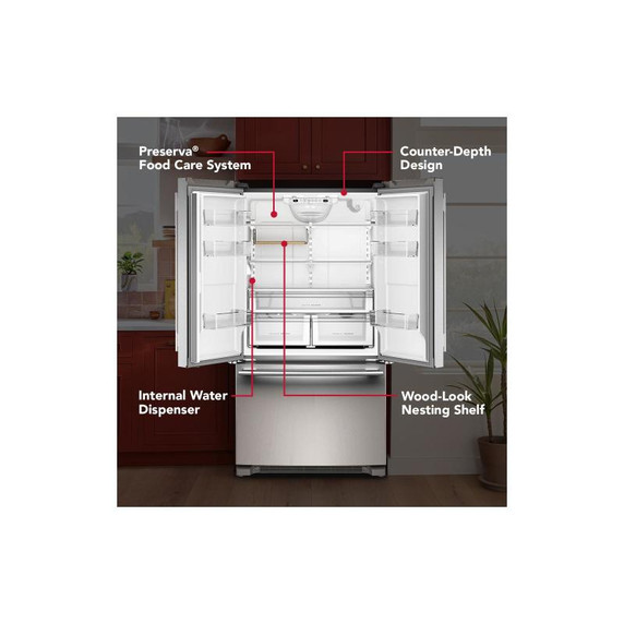 Kitchenaid® 20 Cu. Ft. 36-Inch Counter-Depth French Door Refrigerator with Internal Water Dispenser KRFC136SPS