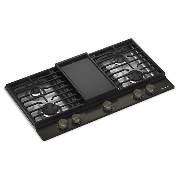 Kitchenaid® Gas-on-Metal Cooktop with an Integrated Wok Grate and CookShield™ Finish KCGK736SBE