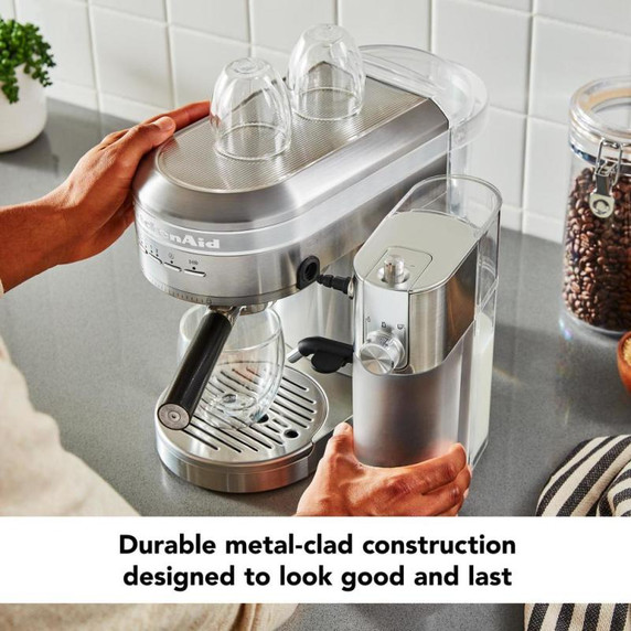 Kitchenaid® Metal Semi-Automatic Espresso Machine and Automatic Milk Frother Attachment Bundle KES6504SX