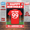 Personalised Aberdeen Football Fan Birthday Card - Soccer team - Any Age - Any Name - Any Message