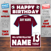 Personalised Aston Villa Football Fan Birthday Card - Soccer team - Any Age - Any Name - Any Message
