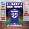 Personalised Birmingham Football Fan Birthday Card - Soccer team - Any Age - Any Name - Any Message