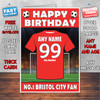 Personalised Bristol Football Fan Birthday Card - Soccer team - Any Age - Any Name - Any Message