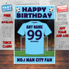Personalised Man City Football Fan Birthday Card - Soccer team - Any Age - Any Name - Any Message