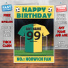 Personalised Norwich Football Fan Birthday Card - Soccer team - Any Age - Any Name - Any Message