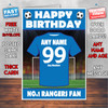 Personalised Rangers Football Fan Birthday Card - Soccer team - Any Age - Any Name - Any Message