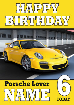 Personalised Porsche Yellow Birthday Card