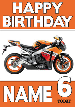 Personalised Honda Bike Orange Birthday Card