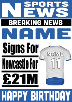 Signed For Newcastle United Personalised Card