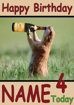 Beaver Drinking From Bottle Personalised Birthday Card