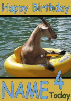 Goat In Float Ring Personalised Birthday Card