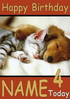 Puppy Holding Kitten Personalised Birthday Card