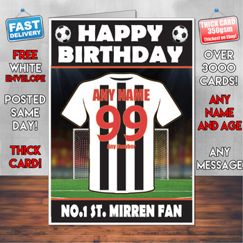 Personalised St. Mirren Football Fan Birthday Card - Soccer team - Any Age - Any Name - Any Message