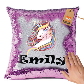 Hot Pink and Unicorn 5 BM - White Design Magic Reveal Cushion Cover PERSONALISED Sequin Christmas