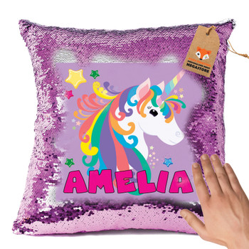 Hot Pink and Unicorn 103 - White Design Magic Reveal Cushion Cover PERSONALISED Sequin Christmas