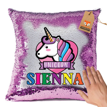 Hot Pink and Unicorn 117 - White Design Magic Reveal Cushion Cover PERSONALISED Sequin Christmas