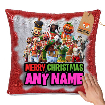 Hot Rod Red FORTNITE FN3 - White Design Magic Reveal Cushion Cover and Insert PERSONALISED Sequin Christmas