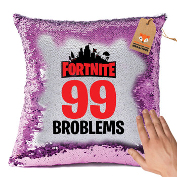 Shiny HOT PINK FORTNITE FN5 - White Design Magic Reveal Cushion Cover and Insert PERSONALISED Sequin Christmas