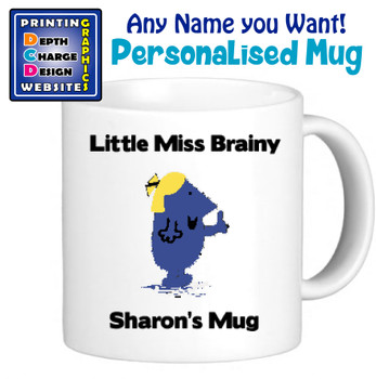 Miss Brainy - Personalised Men or Miss Mugs - Perfect Goft Xmas Secret Santa - ANY NAME