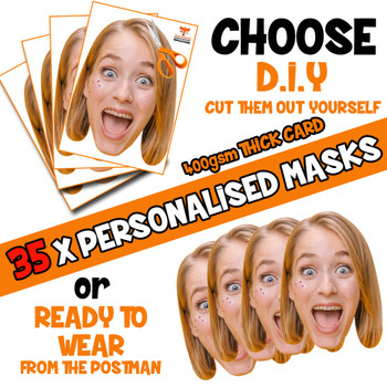 35 x PERSONALISED CUSTOM Hen Party Masks PHOTO DIY OR CUT PARTY FACE MASKS - Stag & Hen Party Facemasks