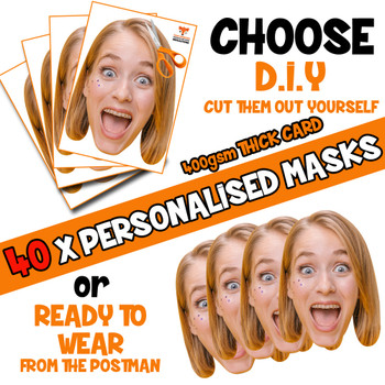 40 x PERSONALISED CUSTOM Hen Party Masks PHOTO DIY OR CUT PARTY FACE MASKS - Stag & Hen Party Facemasks