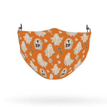 Orange Ghost Horror Pattern Face Covering Print 1