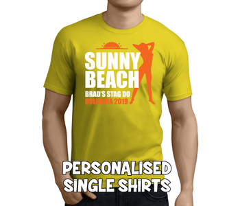 Sunny Beach White Custom Stag T-Shirt - Any Name - Party Tee