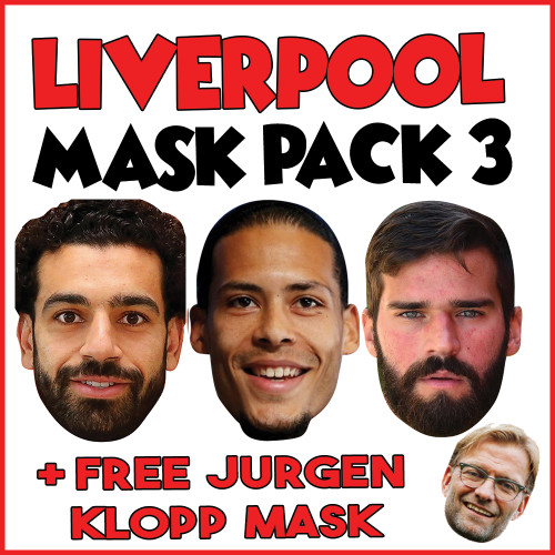 Liverpool Champions League Mask Pack 3 MOHAMED SALAH, VIRGIL VAN DIJK, ALLISON BECKER AND FREE JURGEN KLOPP, MANE