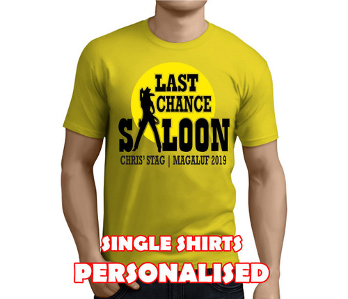 Last Chance Saloon Black Custom Stag T-Shirt - Any Name - Party Tee