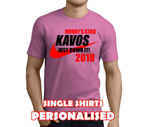 Just Down It Black Custom Stag T-Shirt - Any Name - Party Tee