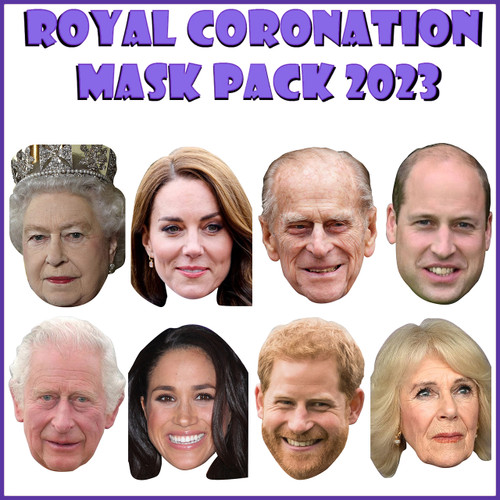 Royal Coronation 8 Pack Fancy Dress Celebrity Party Face Masks